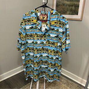 Cinch Men's Tractor Print Shirt - Blue and Yellow